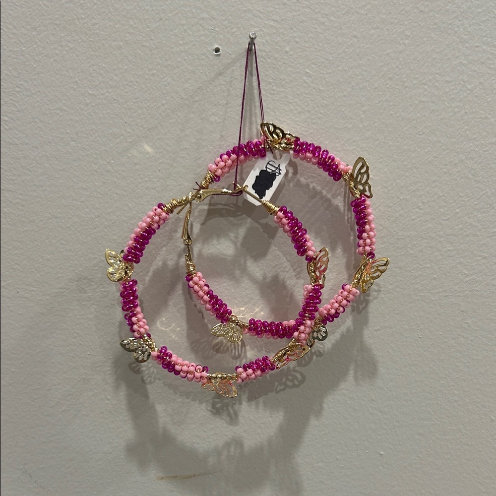 Beaded Butterfly Hoop Earrings